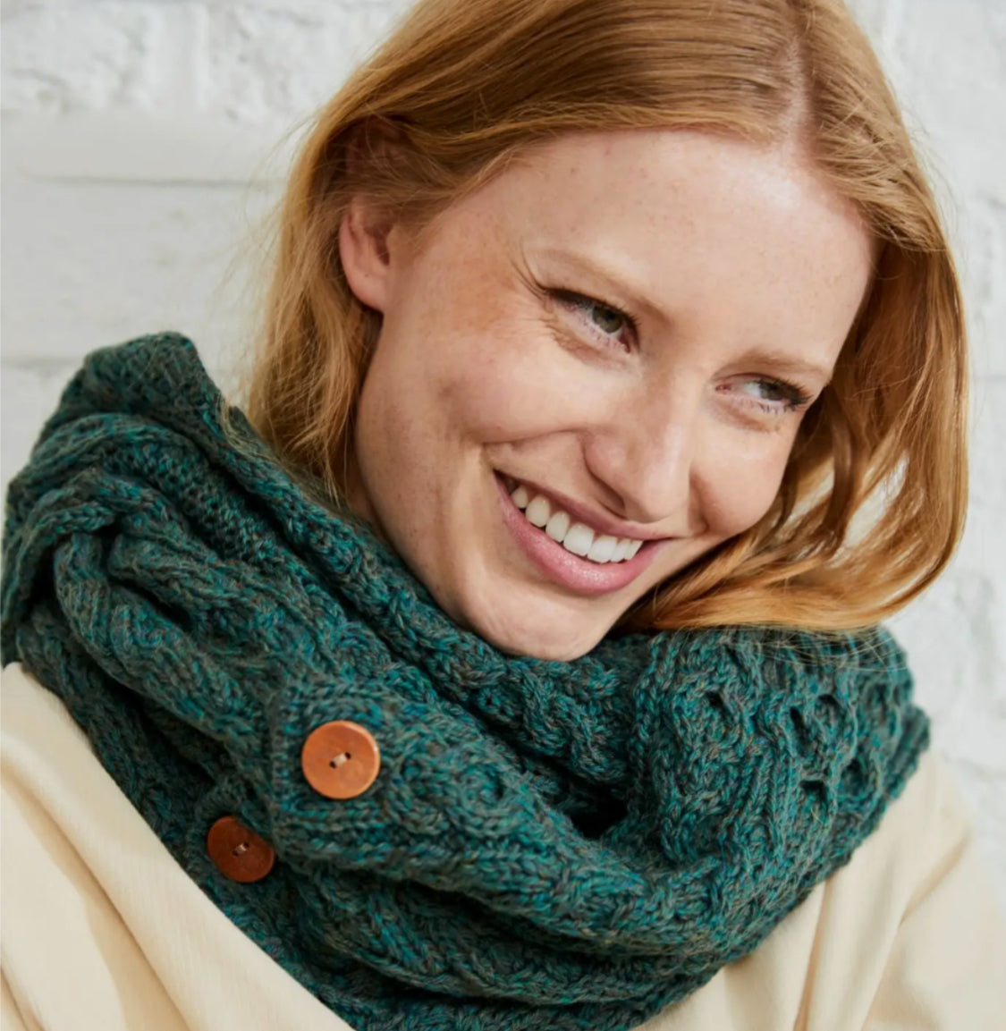 MERINO WOOL BUTTON SNOOD - FOREST GREEN - MADE IN IRELAND