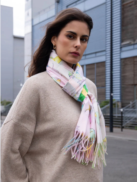 FRINGED DOG PRINT SCARF