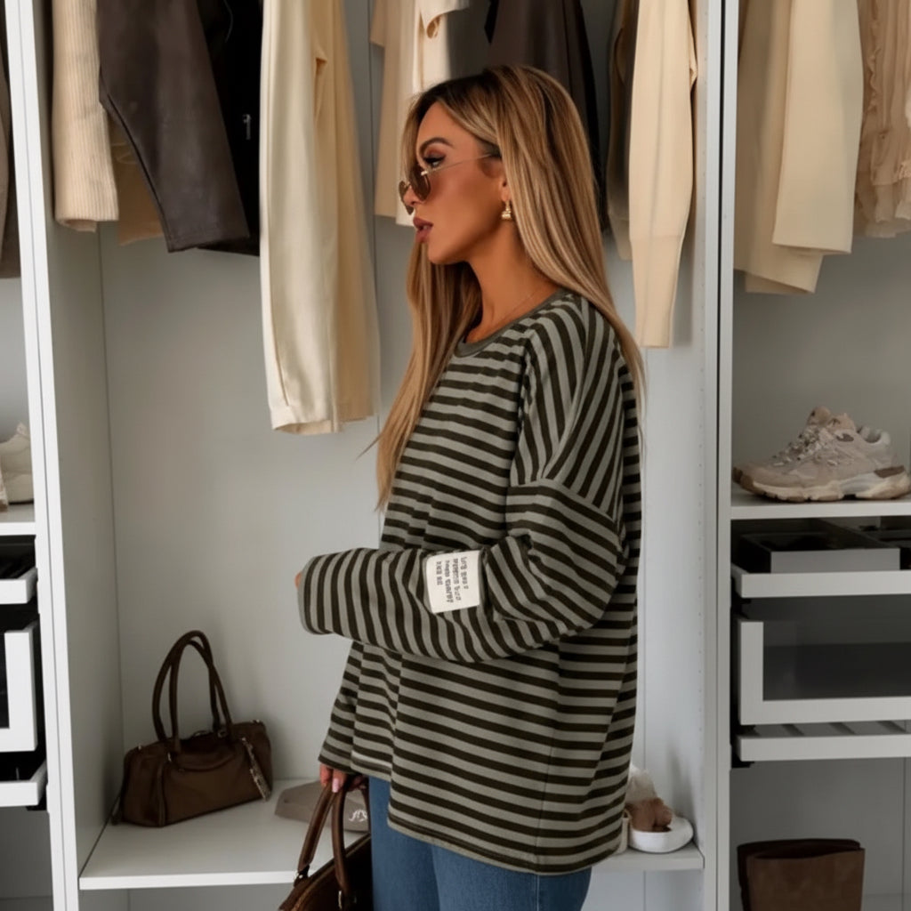 STRIPE TOP - 10-16 - KHAKI