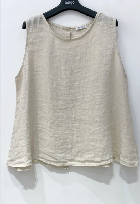 LINEN BUTTON BACK TANK - 8-12
