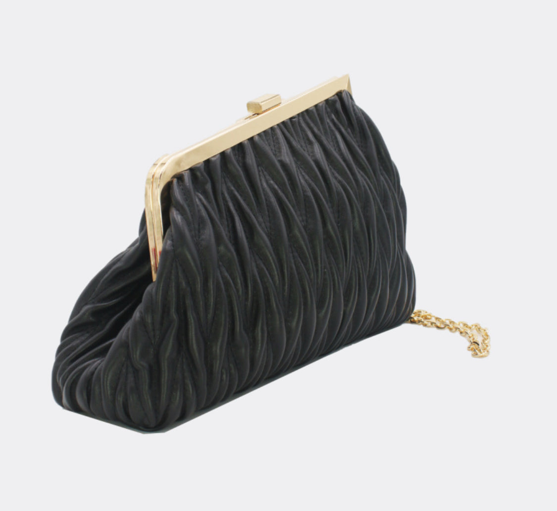 PLEAT ASYMMETRIC OCCASION BAG - BLACK