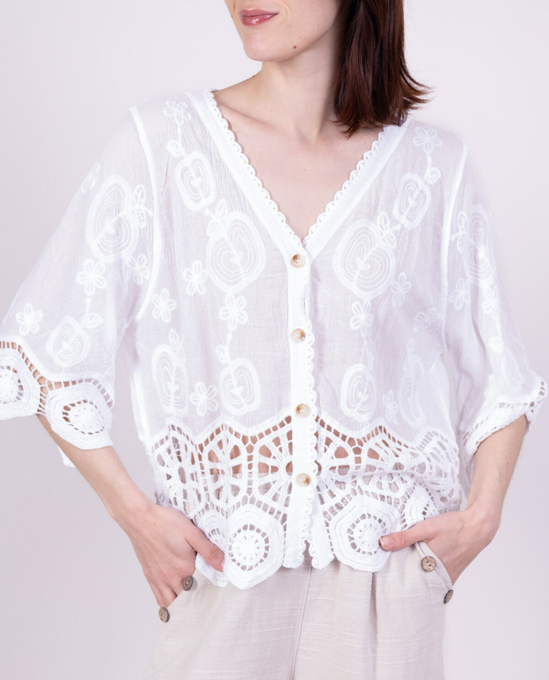 COTTON LACE DETAIL TOP - 8-14 - WHITE