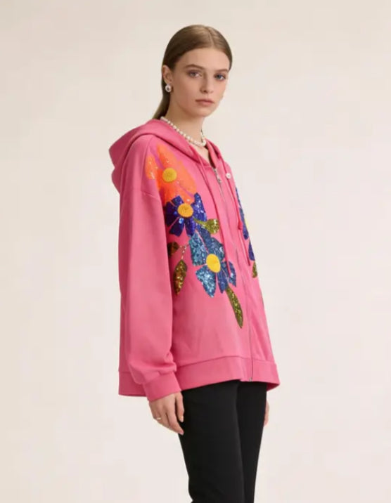 SEQUIN HOODY - 10-16 - FUSCHIA