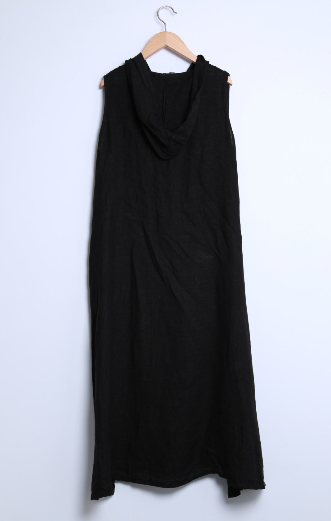 LINEN SLEEVELESS HOODED DRESS - 10-14- BLACK