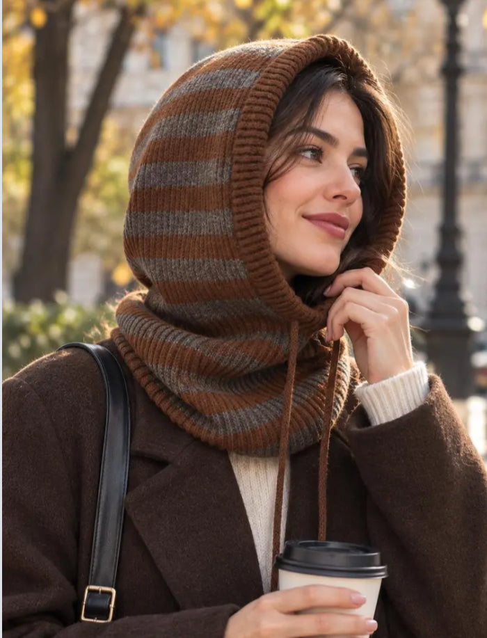 STRIPE KNIT HOOD