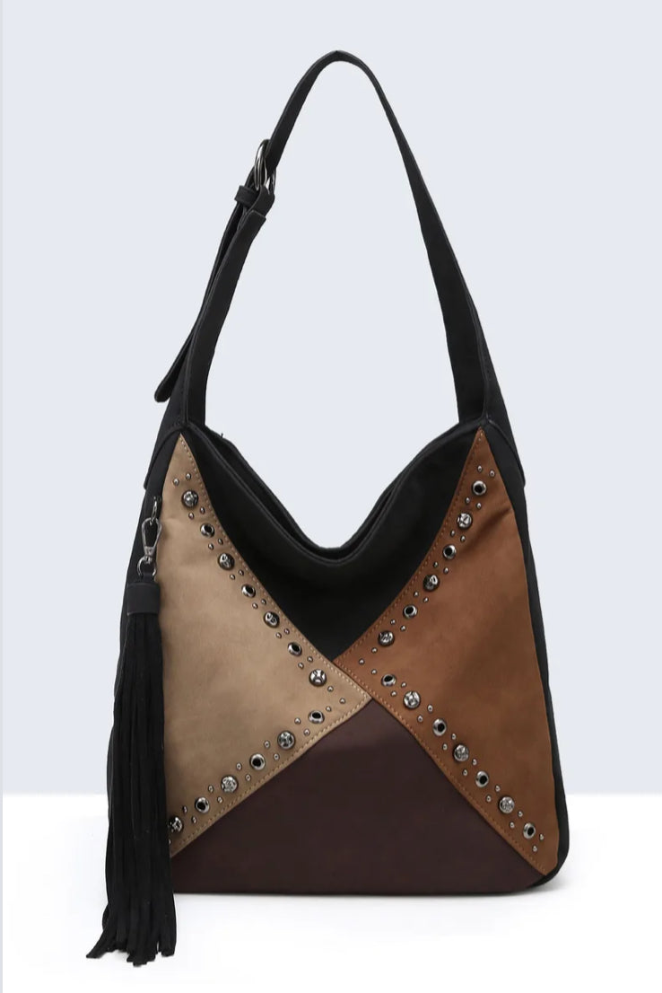 PATCH STUD SHOULDER BAG
