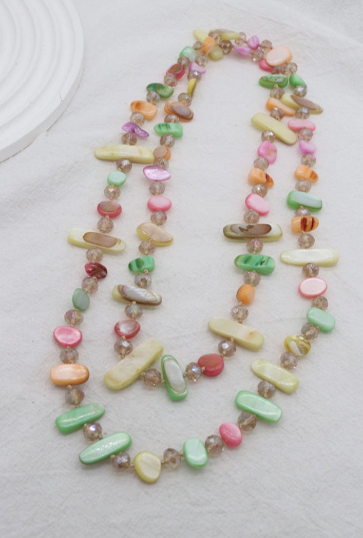 SHELL & CRYSTAL LONG NECKLACE