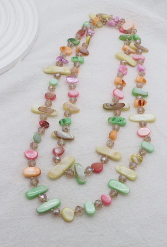 SHELL & CRYSTAL LONG NECKLACE