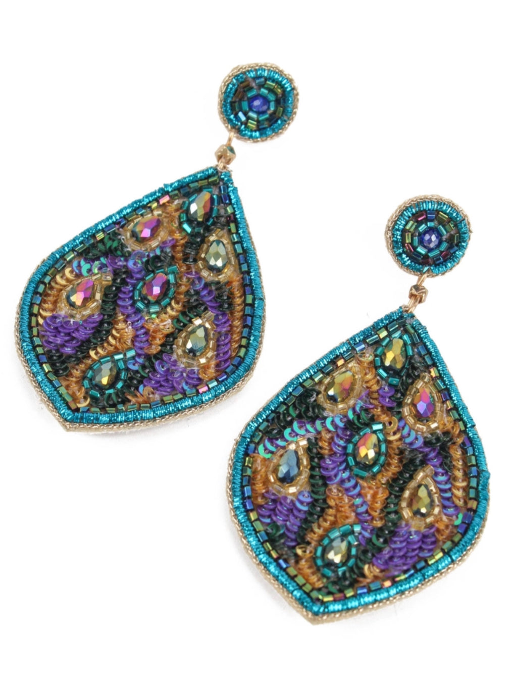 HANDMADE GLASS BEAD EARRINGS - PEACOCK