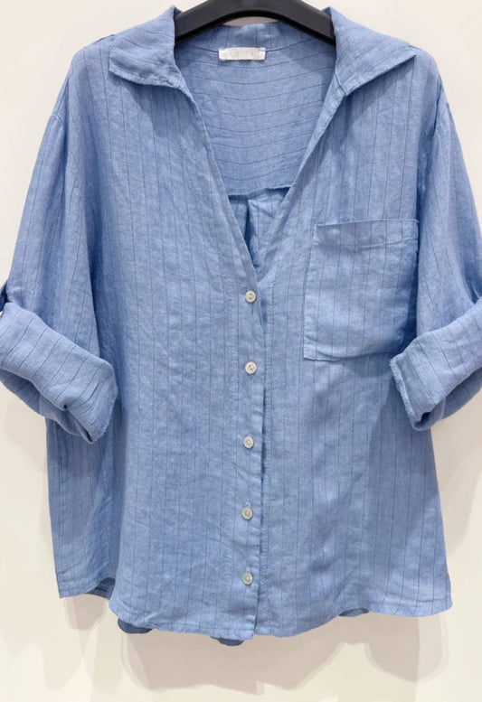 LINEN PINSTRIPE SHIRT - 8-14
