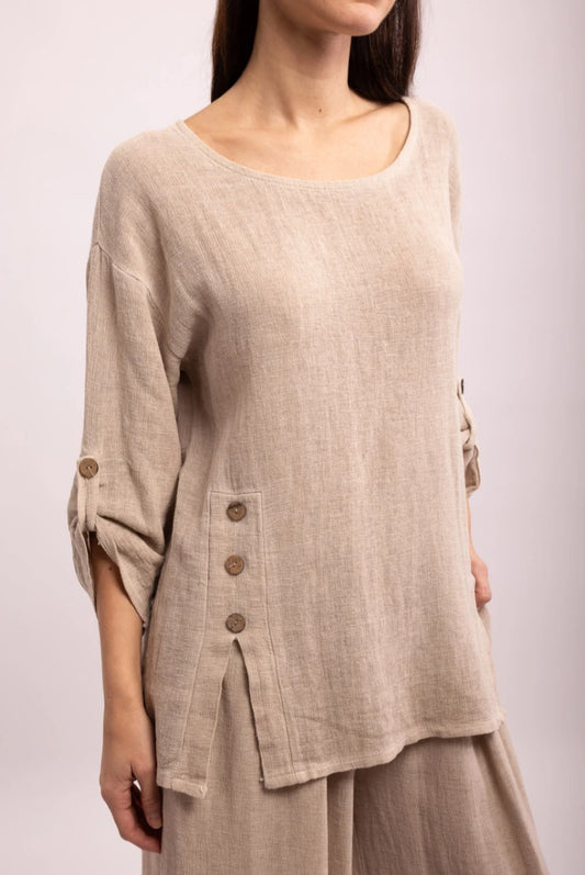 BUTTON DETAIL LINEN TOP - 10-16