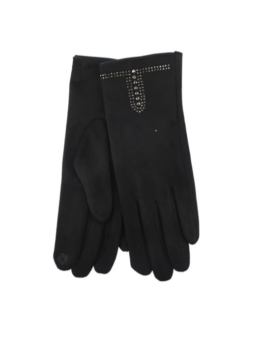 RHINESTONE SUEDETTE GLOVES- BLACK