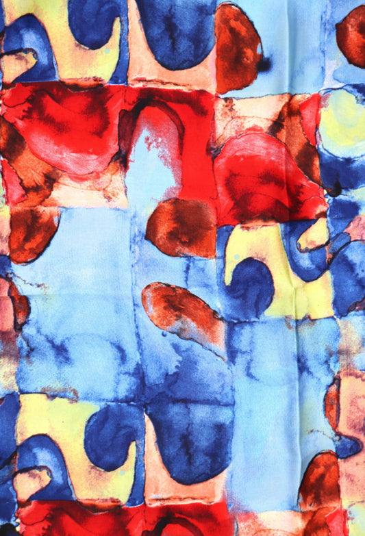 SILK BLEND ABSTRACT PRINT SCARF- BLUE