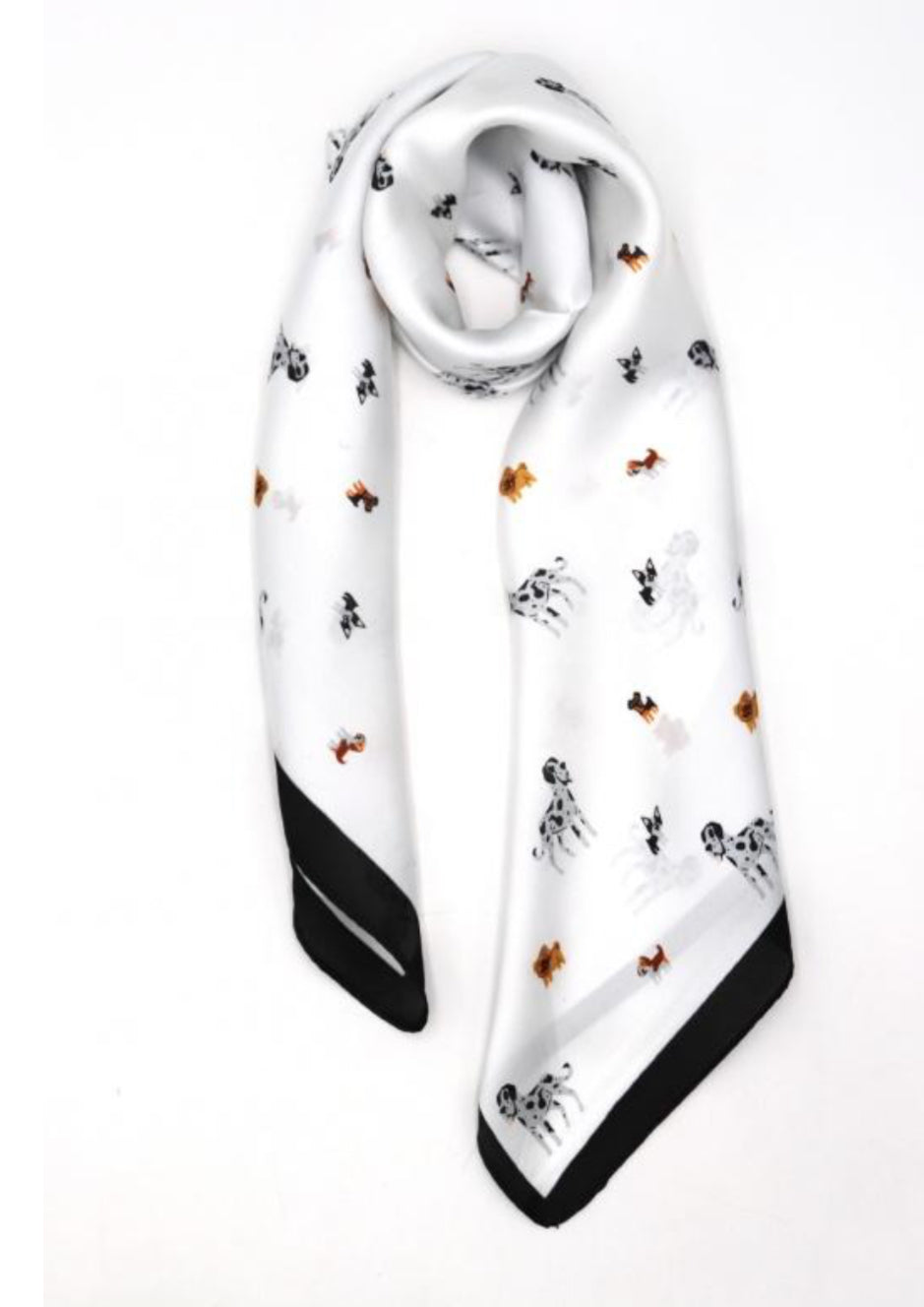 SILK BLEND DOG PRINT NECK SQUARE SCARF - WHITE