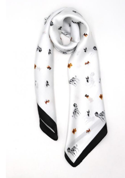 SILK BLEND DOG PRINT NECK SQUARE SCARF - WHITE