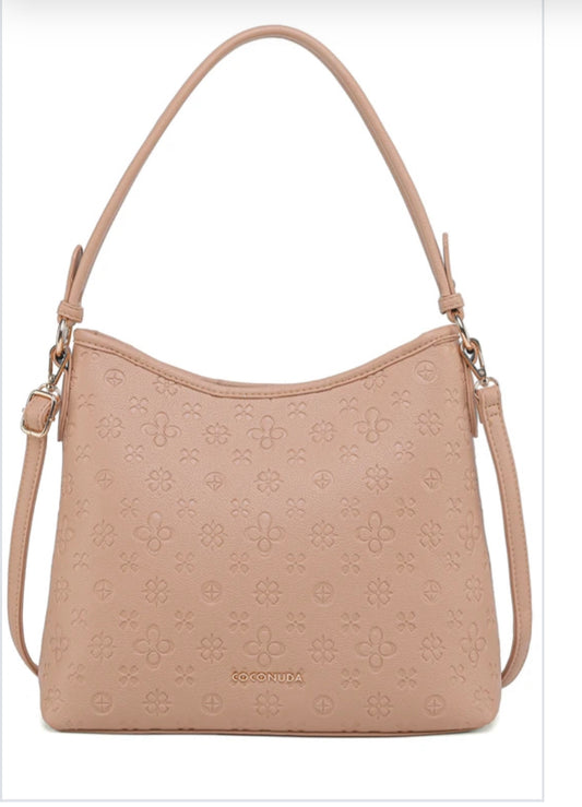EMBOSSED DOUBLE STRAP BAG - BEIGE
