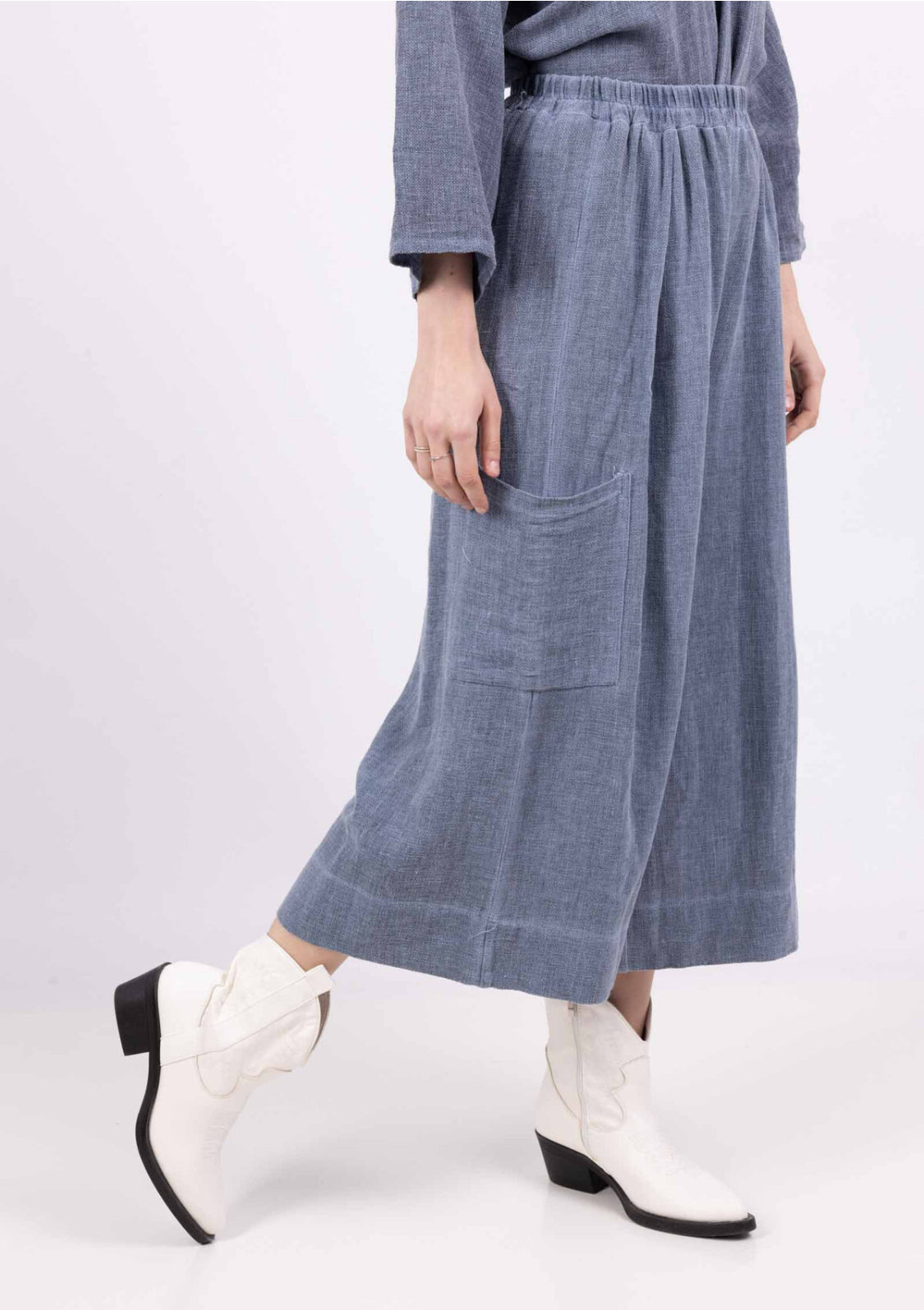 COTTON/LINEN BLEND CROPPED PALAZZO - 10-16 - BLUE