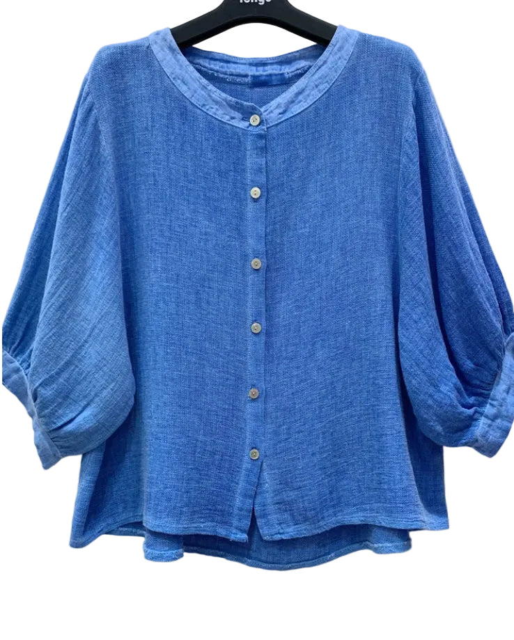 COTTON/LINEN BUTTON CARDI - 10-16 - BLUE