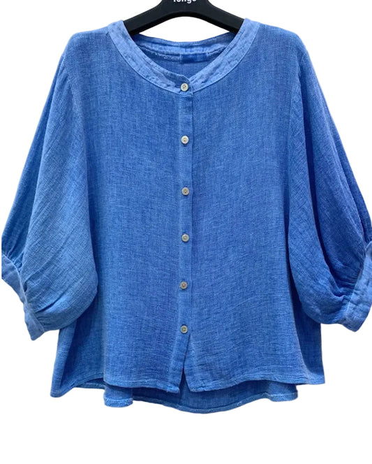 COTTON/LINEN BUTTON CARDI - 10-16 - BLUE