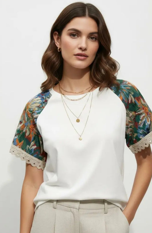 CROCHET TRIM TEE - 8-12