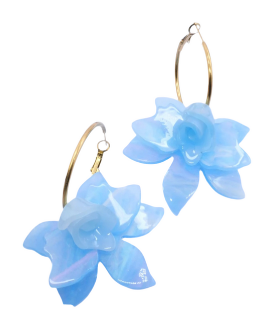 RESIN PETAL STATEMENT EARRINGS- BLUE