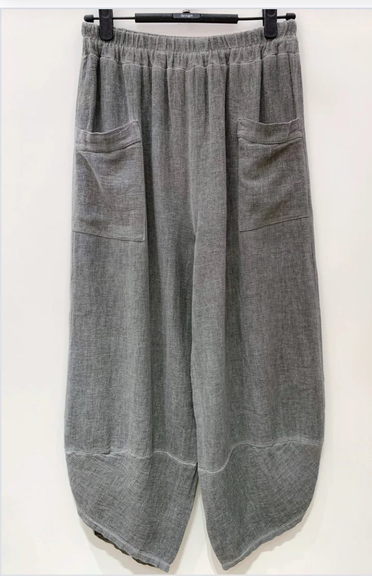 COTTON LINEN POCKET PANTS - 10-16 - CHARCOAL