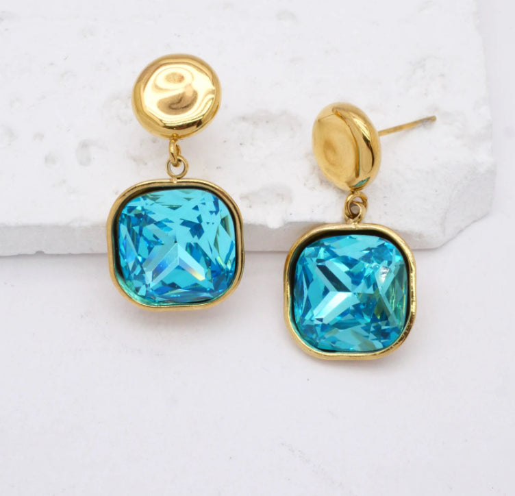 CRYSTAL STUD EARRINGS- TURQUOISE