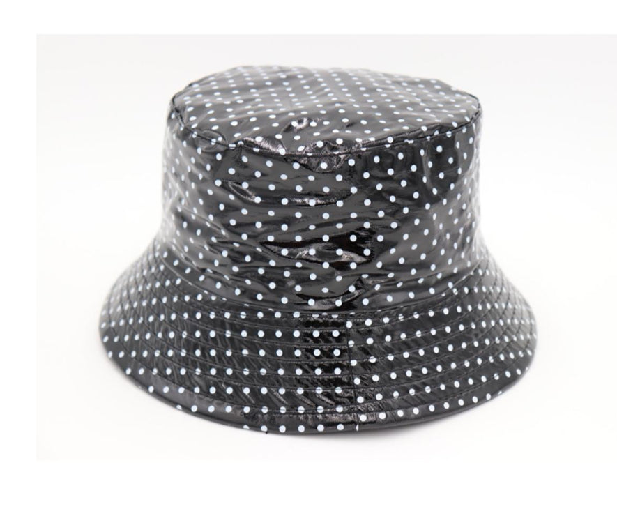 POLKA DOT RAIN HAT WITH COTTON LINING - BLACK