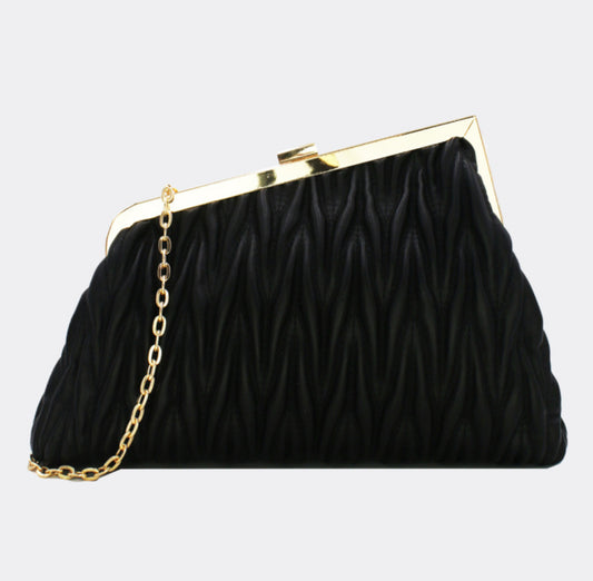 PLEAT ASYMMETRIC OCCASION BAG - BLACK
