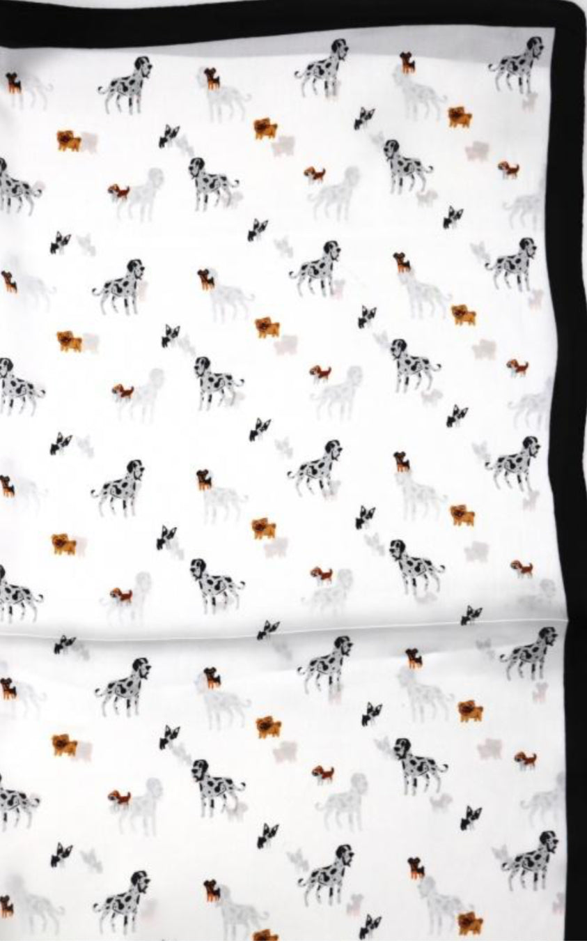 SILK BLEND DOG PRINT NECK SQUARE SCARF - WHITE