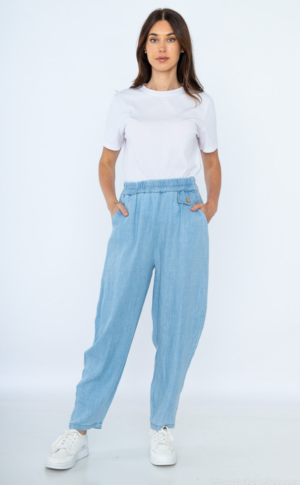 POCKET DETAIL LYOCELL PANTS - 8-14- LIGHT WASH