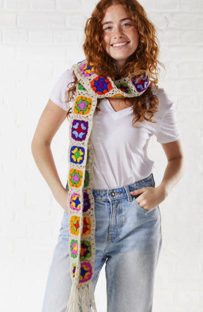 100% WOOL GRANNY SQUARE SCARF