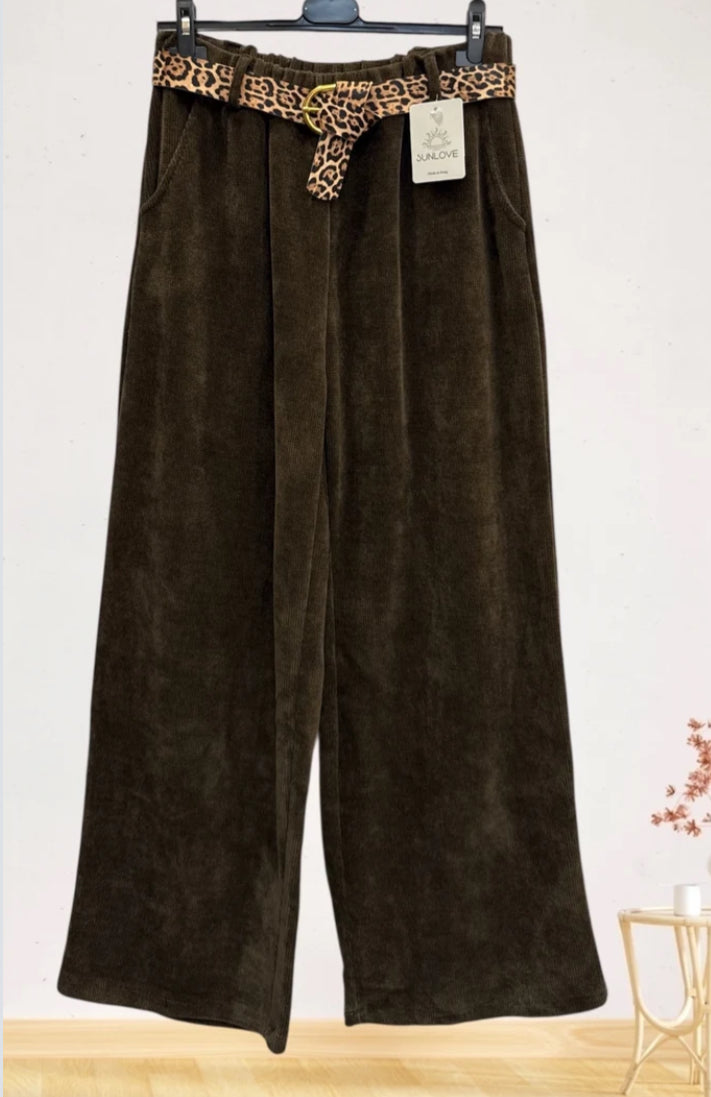 VELVET PALAZZO WITH BELT - 10-16 - CHOCOLATE