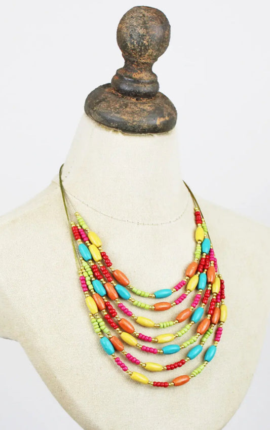WOODEN BEAD LAYERED NECKLACE