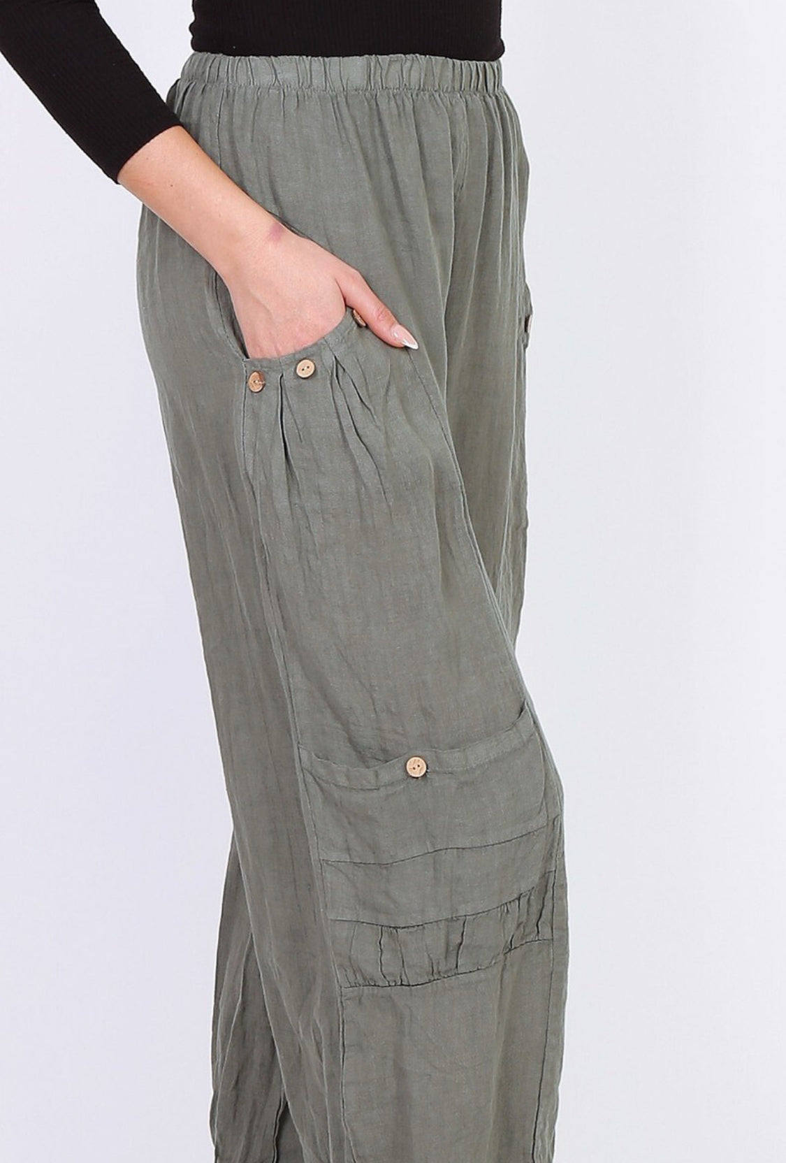 CARGO LINEN PANTS - 10-16 - KHAKI