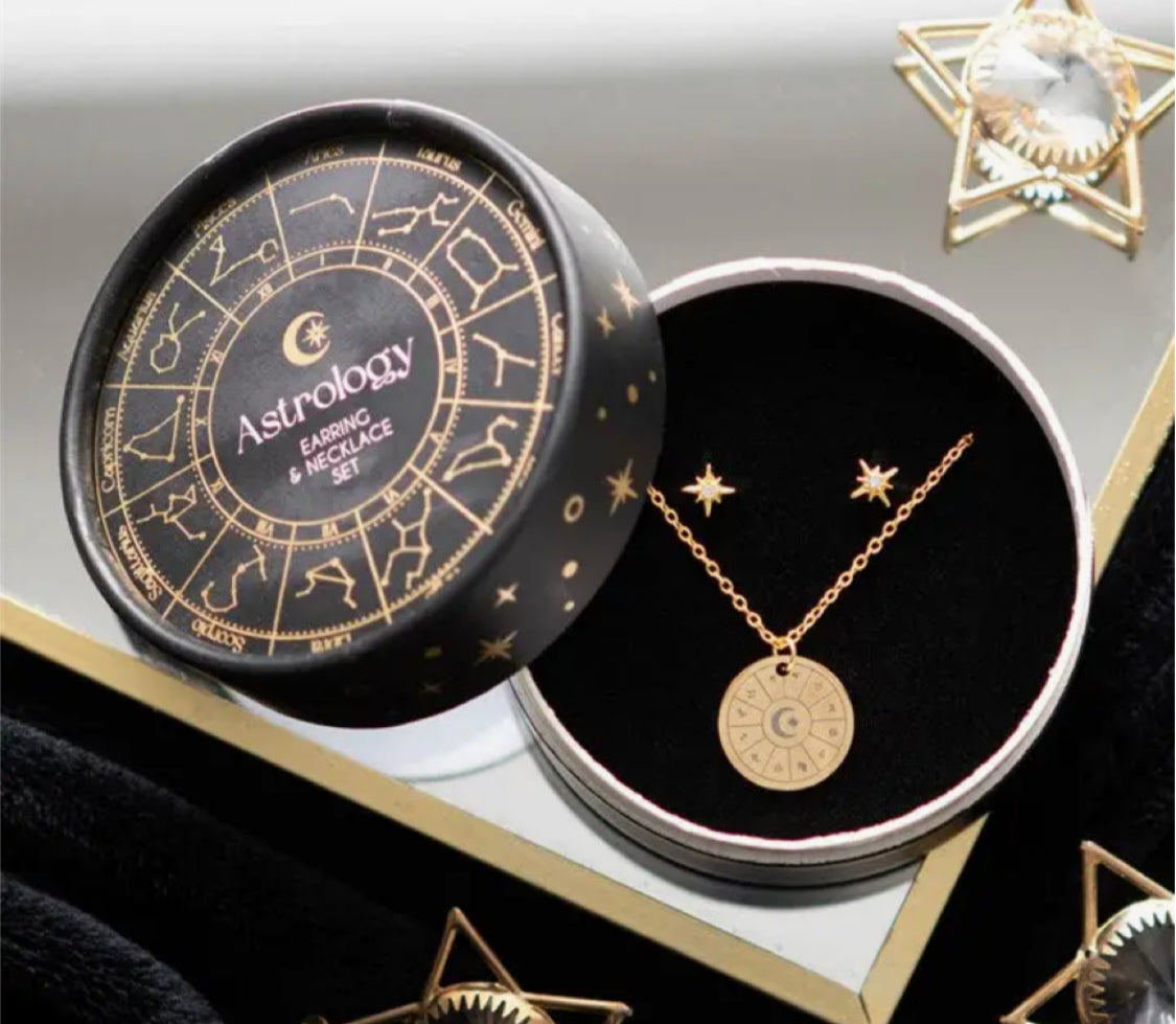 ASTROLOGY WHEEL NECKLACE & EARRINGS GIFT SET