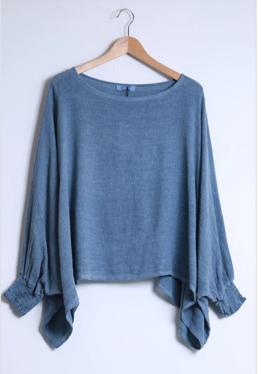ELASTIC CUFF LINEN TOP - 10-16