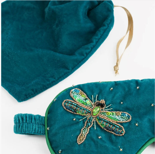 LUXURY VELVET HANDMADE EYE MASK- comes with matching pouch & gift box - DRAGONFLY