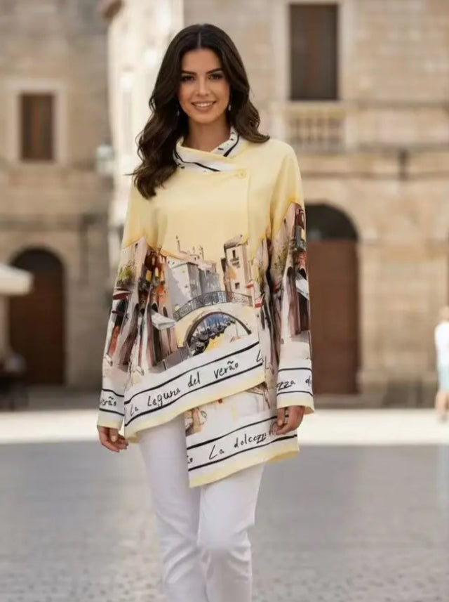 SIDE TIE PRINT JACKET - 10-16 - LEMON