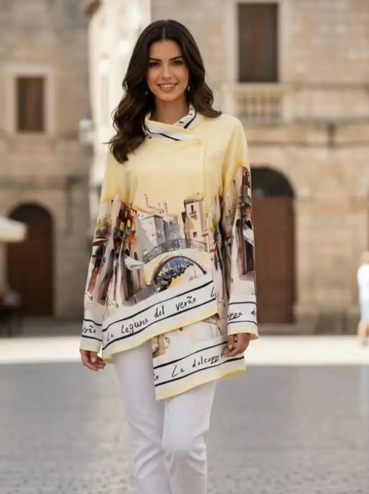 SIDE TIE PRINT JACKET - 10-16 - LEMON