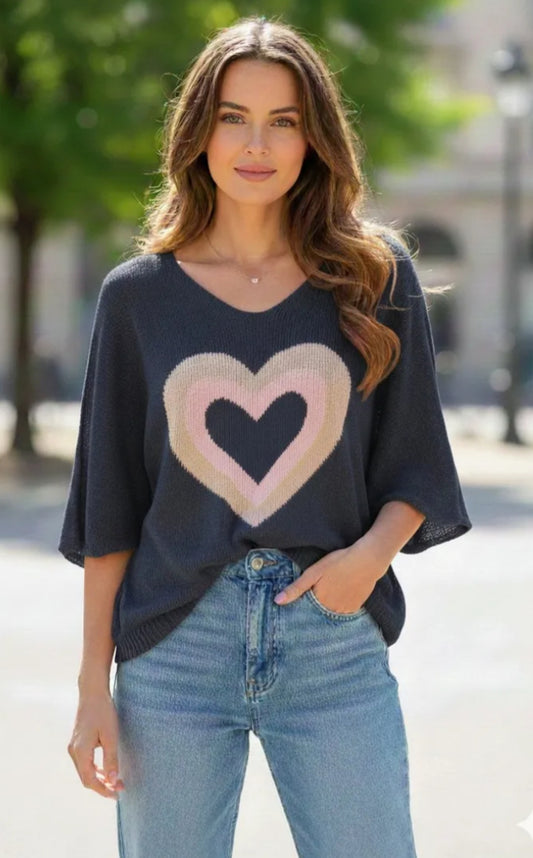 PASTEL HEART KNIT - 10-16 - NAVY