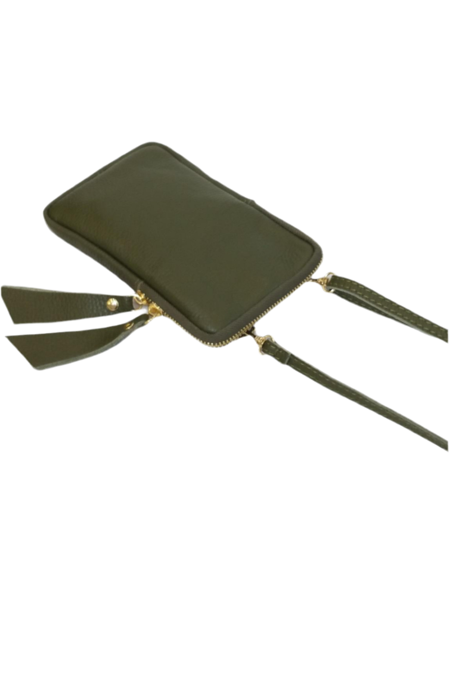 ITALIAN LEATHER CROSSBODY PHONE BAG - KHAKI