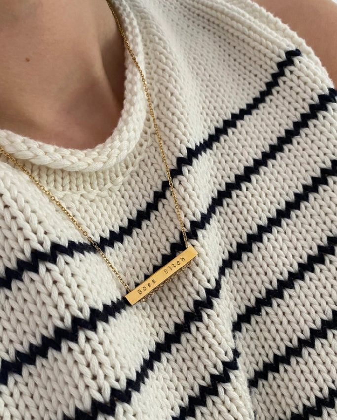 ‘BOSS BITCH’ ENGRAVED BAR NECKLACE - 18XT GOLD PLATED - MADE IN IRELAND