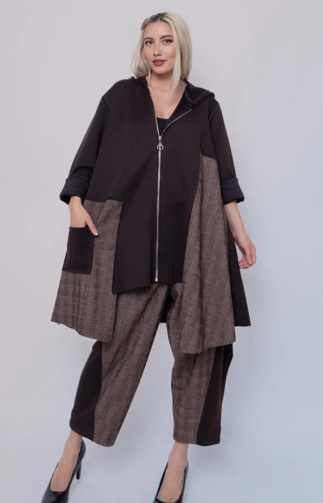 ASYMMETRIC ZIP HOODED JACKET - 10-16 - CHOCOLATE