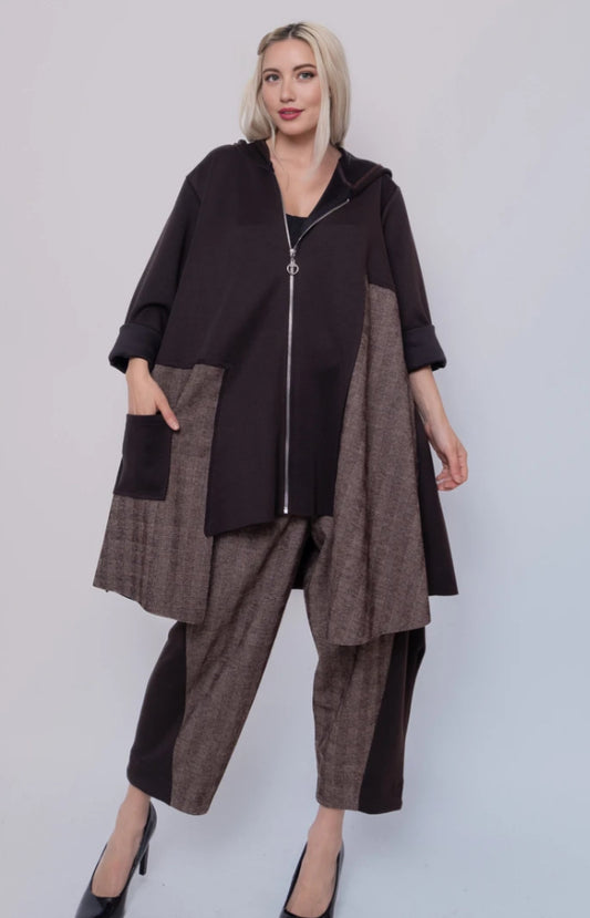ASYMMETRIC ZIP HOODED JACKET - 10-16 - CHOCOLATE