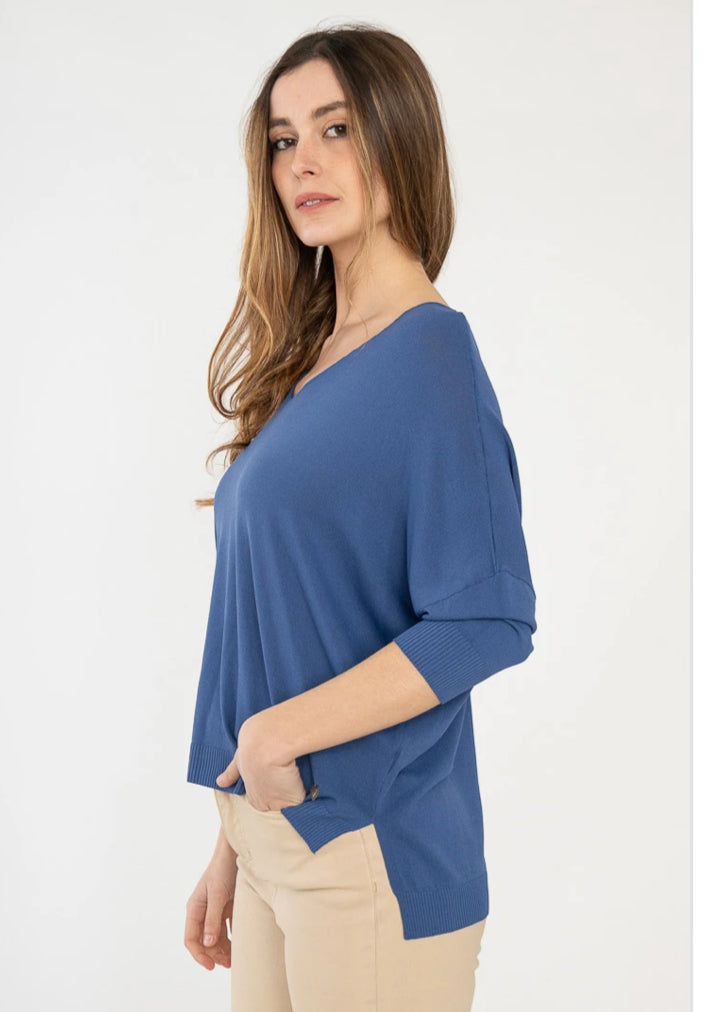 *SALE* V-NECK FINE KNIT - 8-16 - FRENCH NAVY
