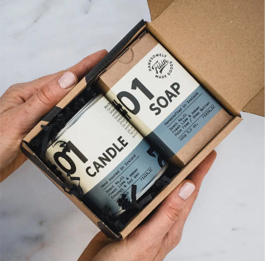 ‘FIAIN’ LARGE CANDLE & SOAP GIFT SET - FRESH LIME & AMBER