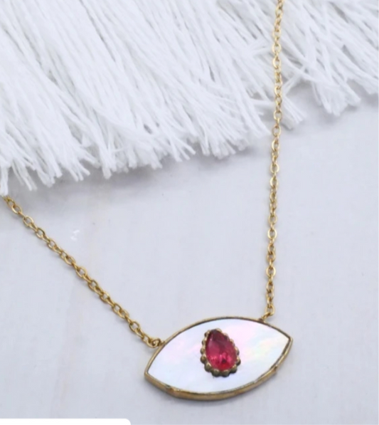 TURKISH EYE CRYSTAL NECKLACE- WHITE