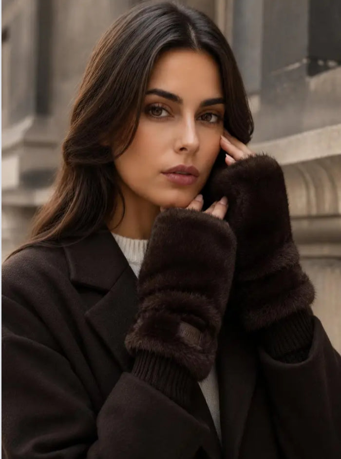 FAUX FUR FINGERLESS GLOVES