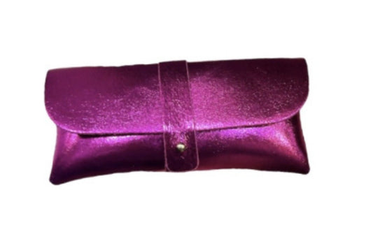 LEATHER GLASSES CASE - METALLIC PINK